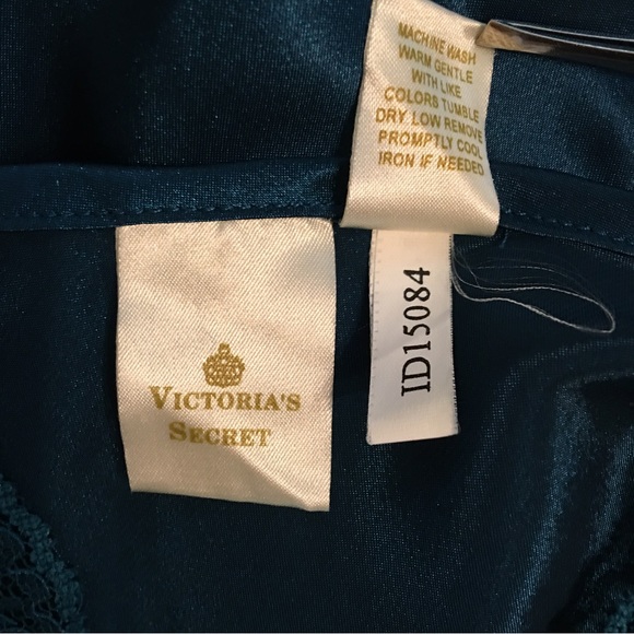 Vintage Victoria’s Secret turquoise satin lace w/mesh slip nightgown maxi dress - Picture 7 of 8